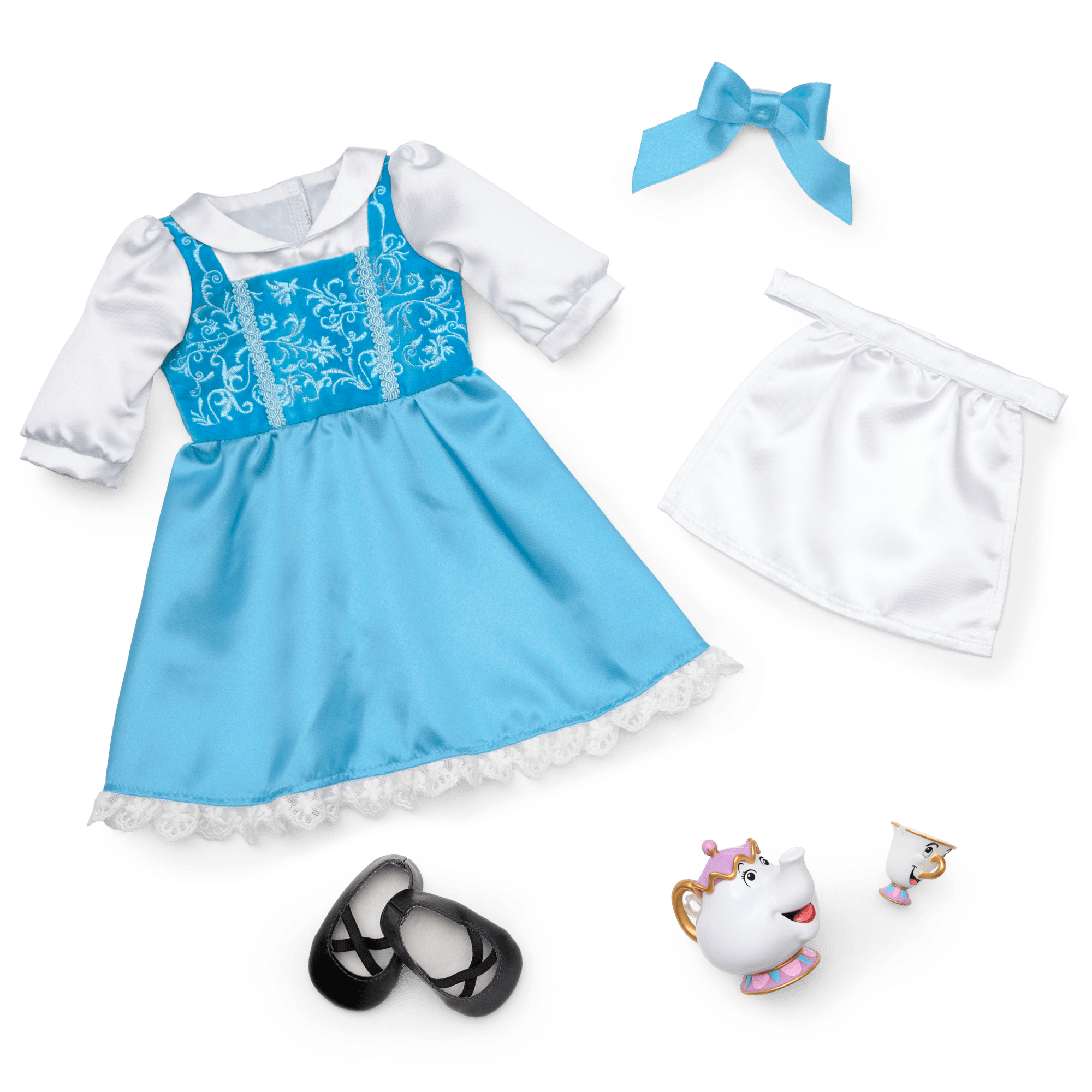 American Girl Disney Princess Belle Blue Dress, Mrs. Potts, Chip & Accessories for 18-inch Dolls American Girl Disney Princess Belle Blue Dress, Mrs. Potts, Chip & Accessories for 18-inch Dolls