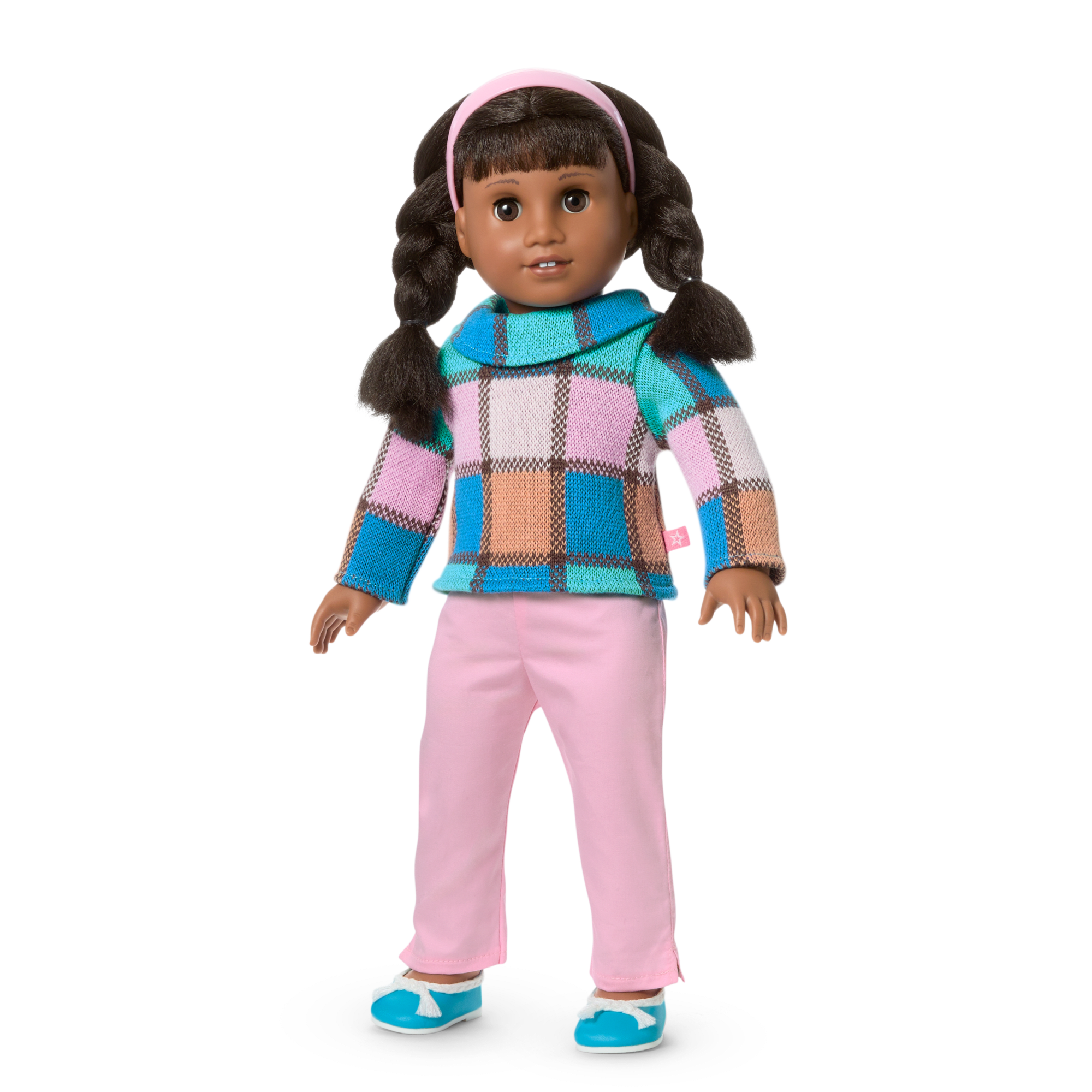 Happy Holidays from Ice Blue Nicki and Petal Pink Izzy  American Girl Doll in Blue and Pink Outfit main image 2