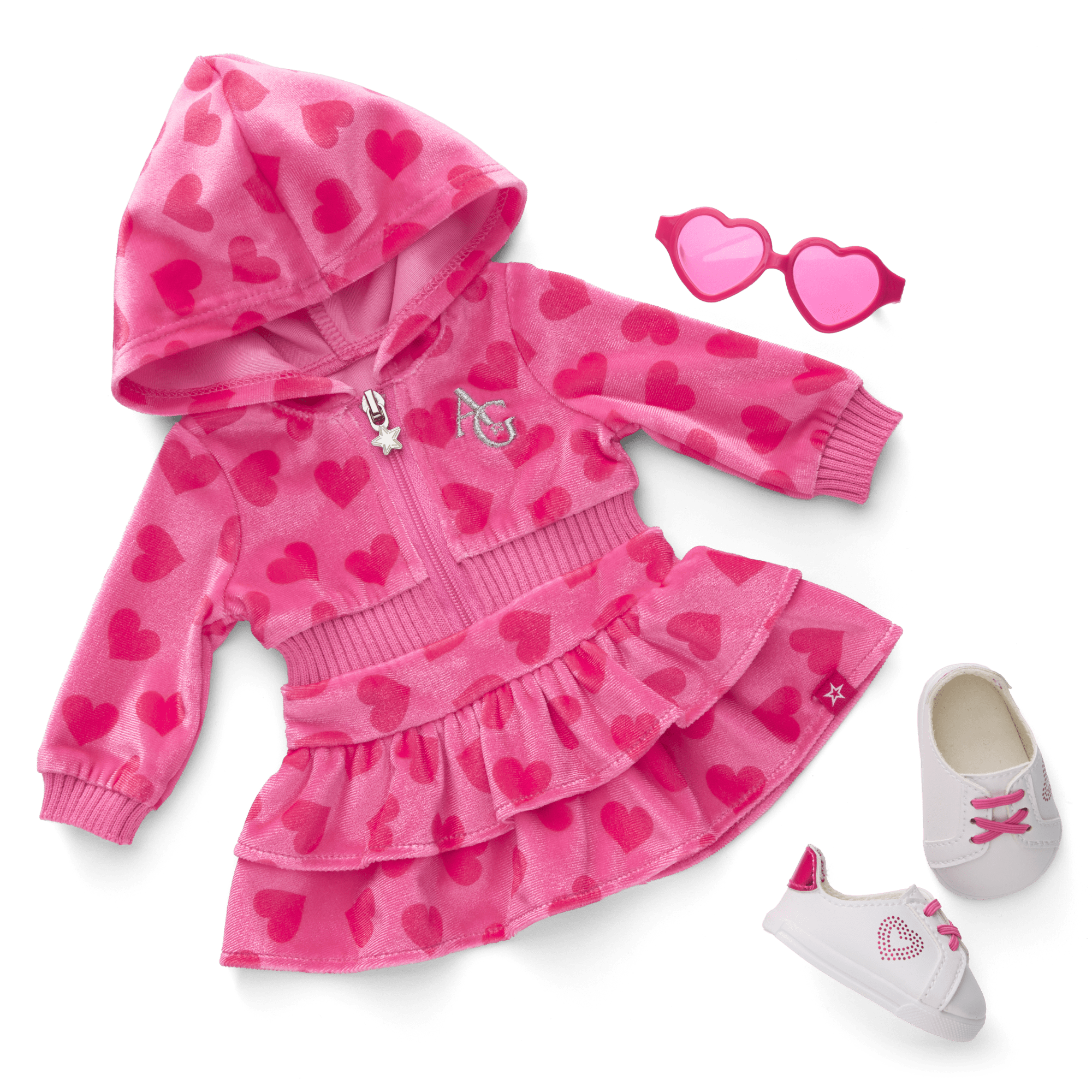 Pink Hearts Hoodie Dress for 18-inch Dolls