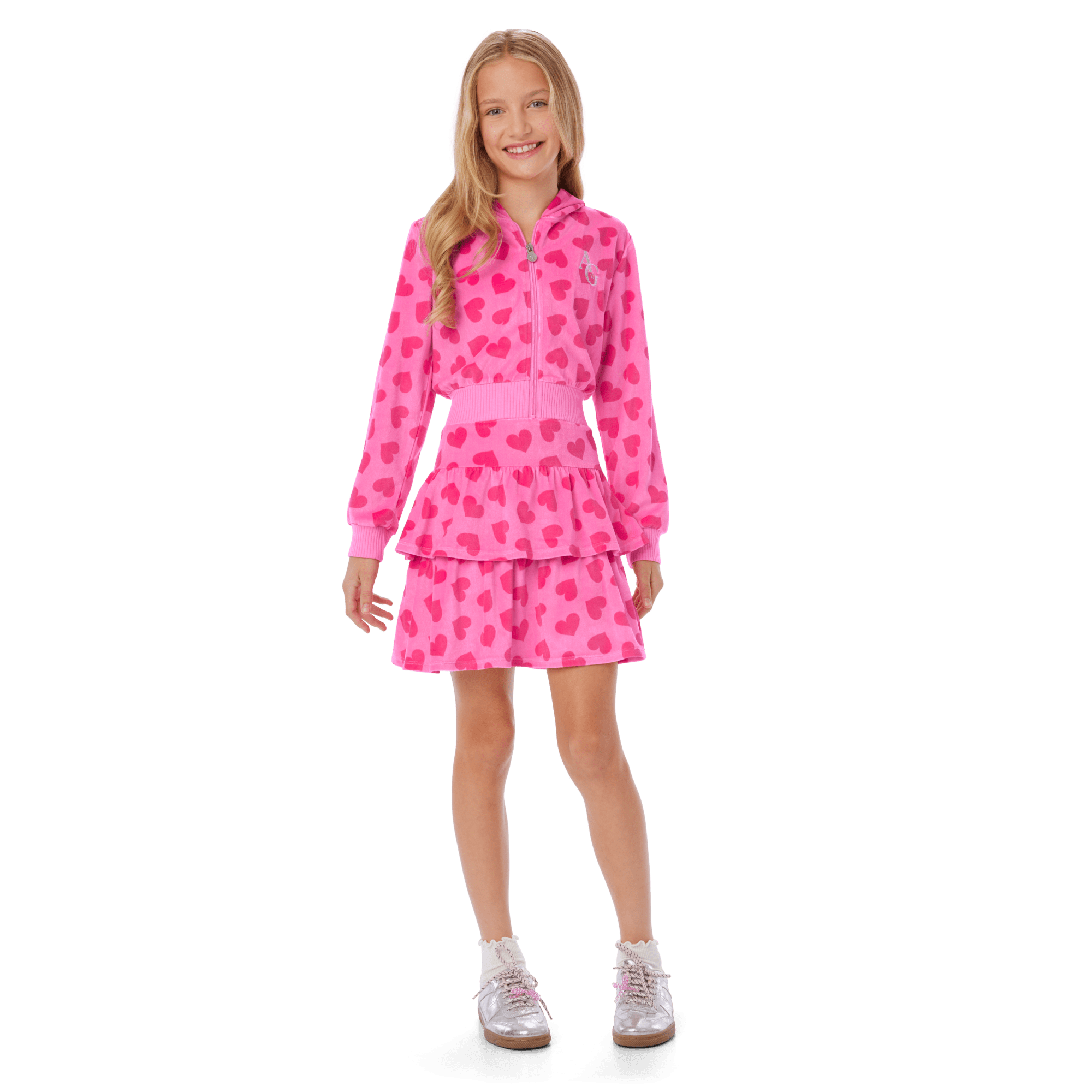 Pink Hearts Hoodie Dress for Girls